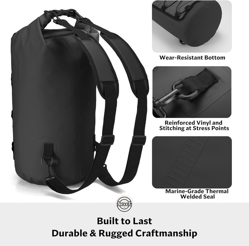 STOVER 5/10/25/30/40/55L Waterproof Dry Bag- Roll-Top Backpack w/Phone Case- Kayaking, Hiking, Camping, Boating- Men/Women - Image 4